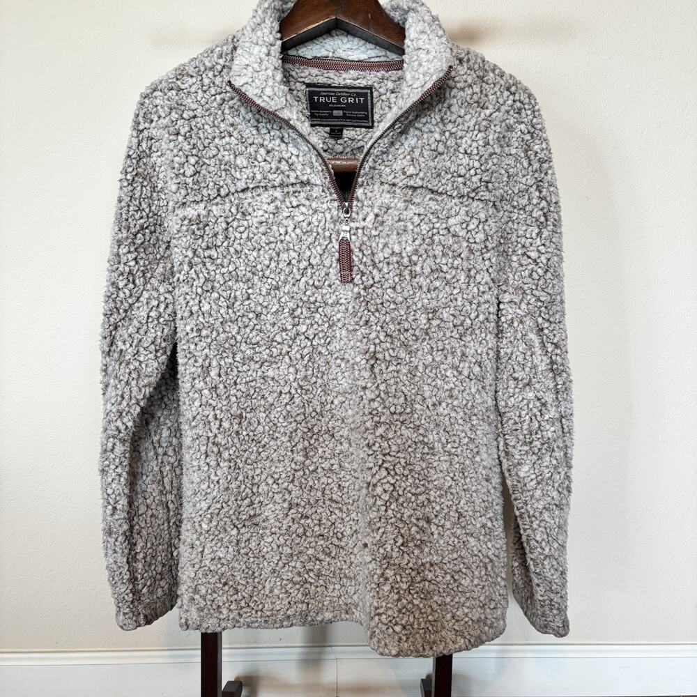 True Grit Pullover Men’s S Taupe Gray Sherpa Fleece 1/4 Zip Soft Warm Outdoor